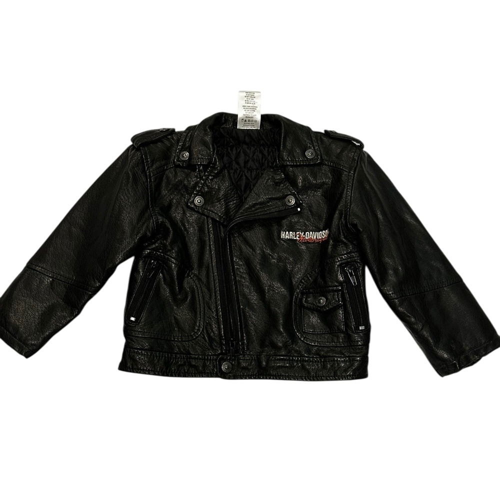 Harley-Davidson Biker Jacket Faux Leather Motorcycle Patches‎ Black Toddler